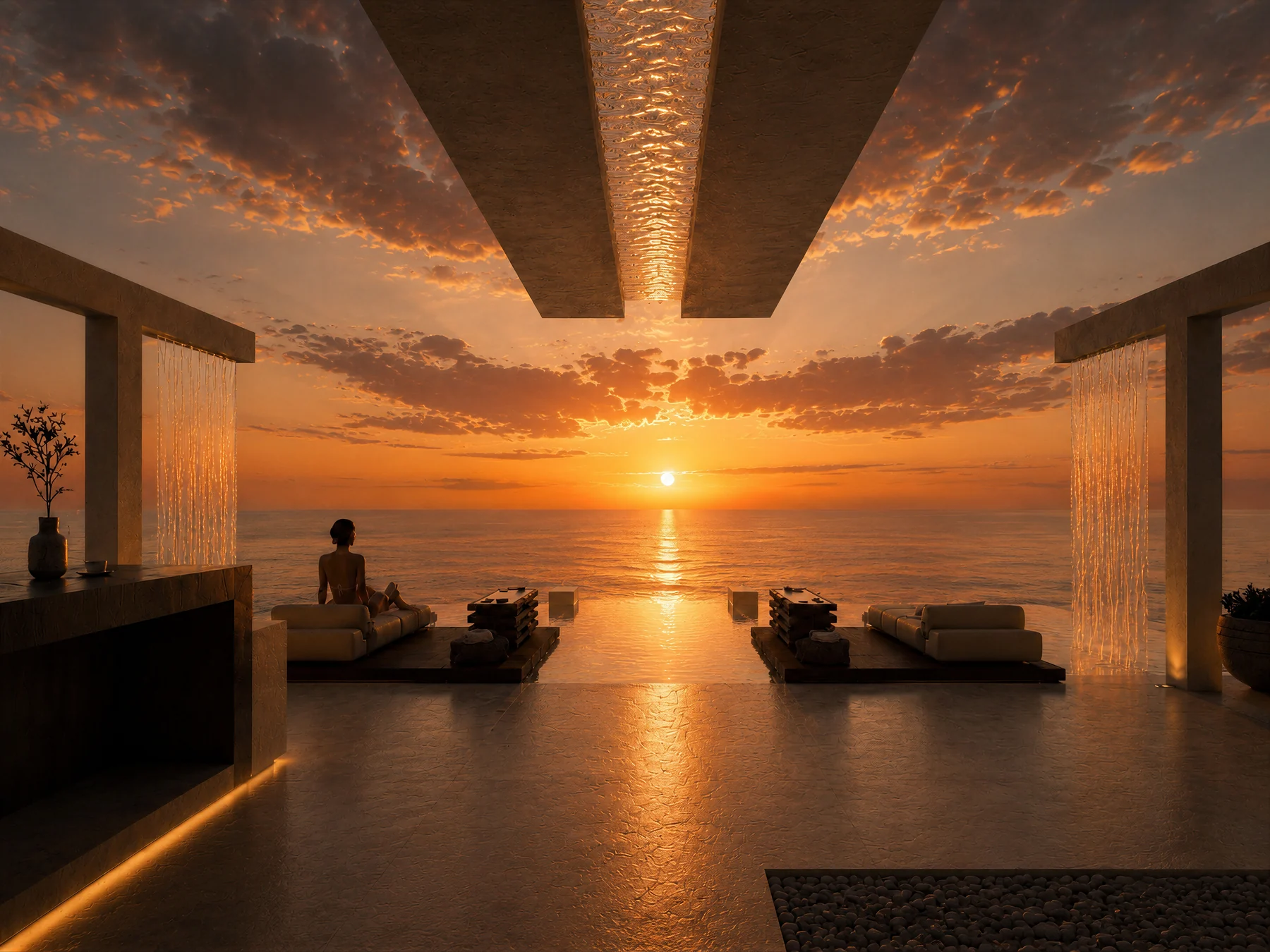 Lounge al atardecer frente al mar