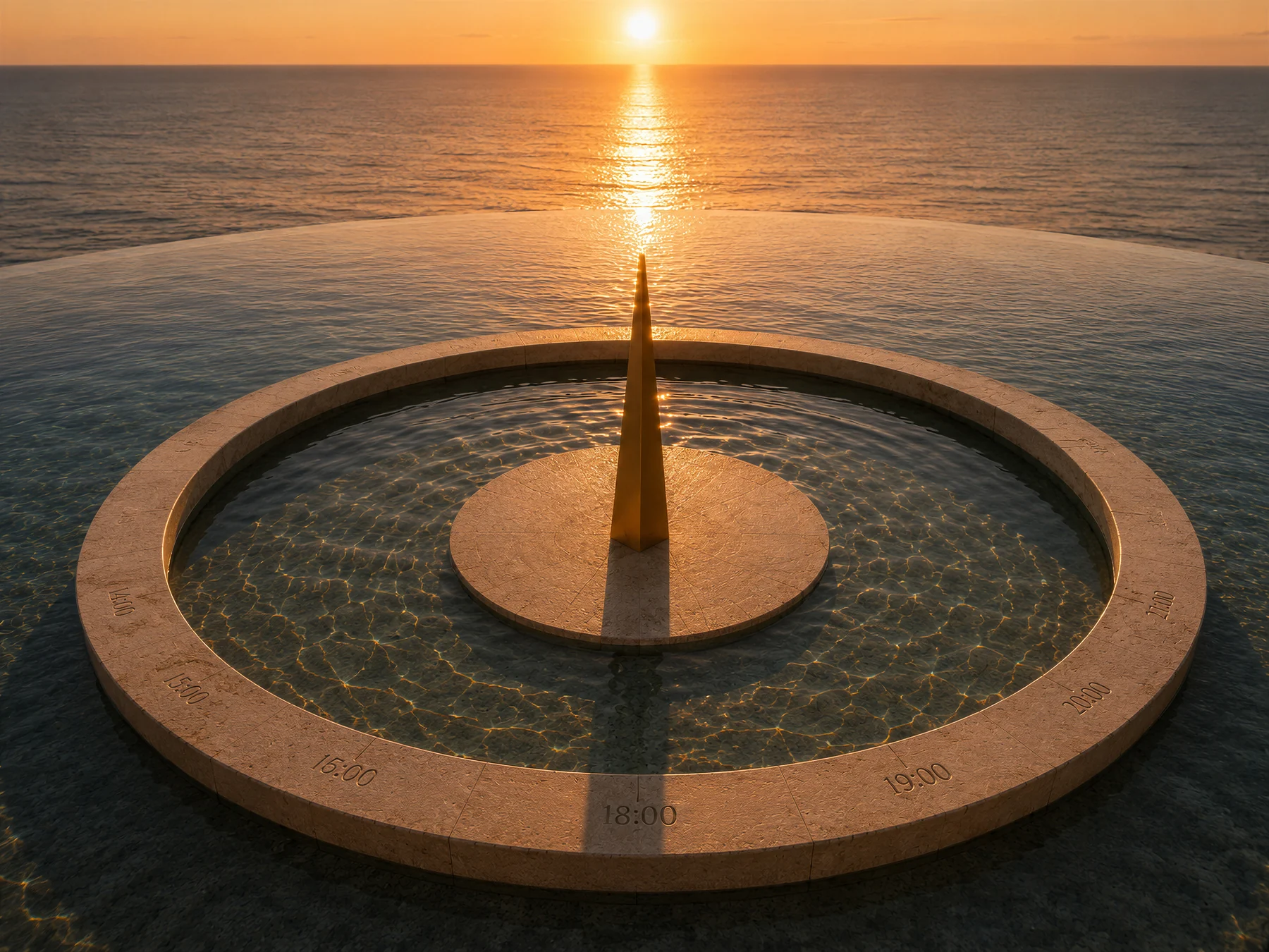 Alberca circular orientada al atardecer en Existence Cozumel