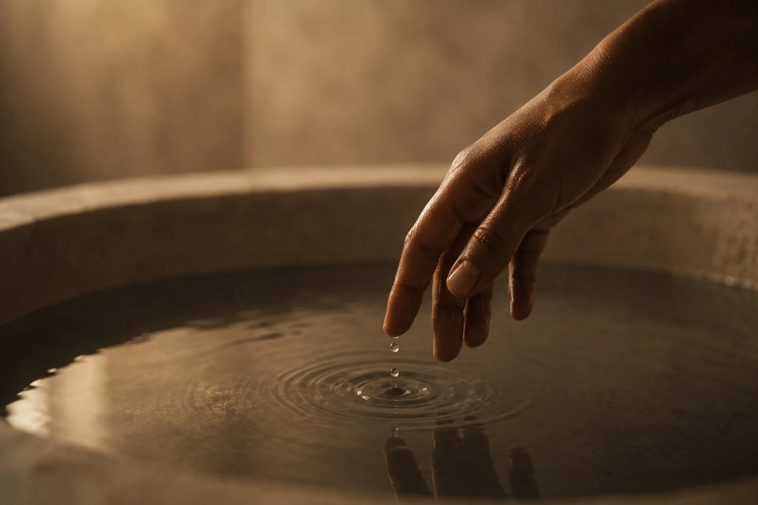 Mano tocando agua como gesto sensorial