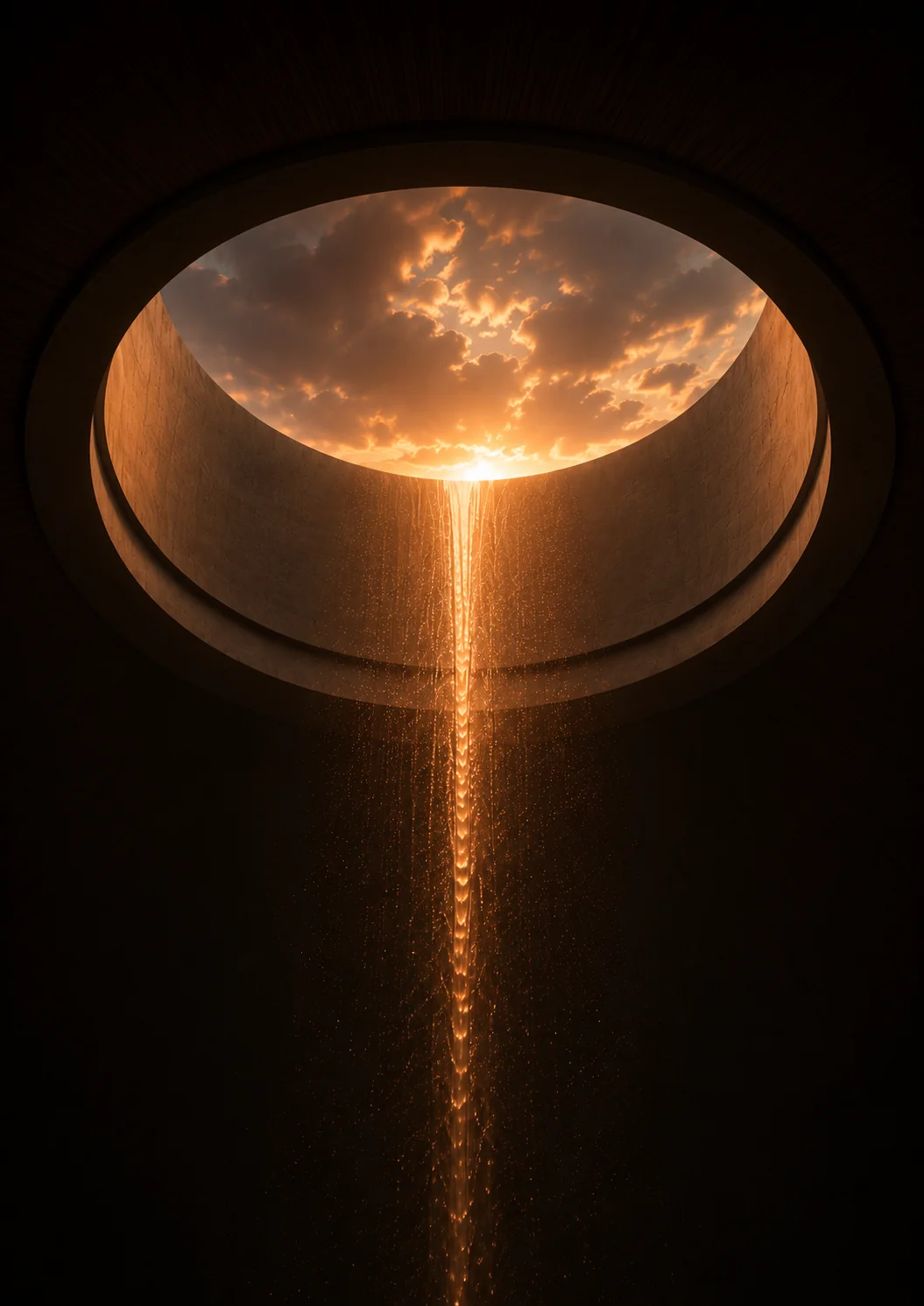Óculo vertical con luz y agua